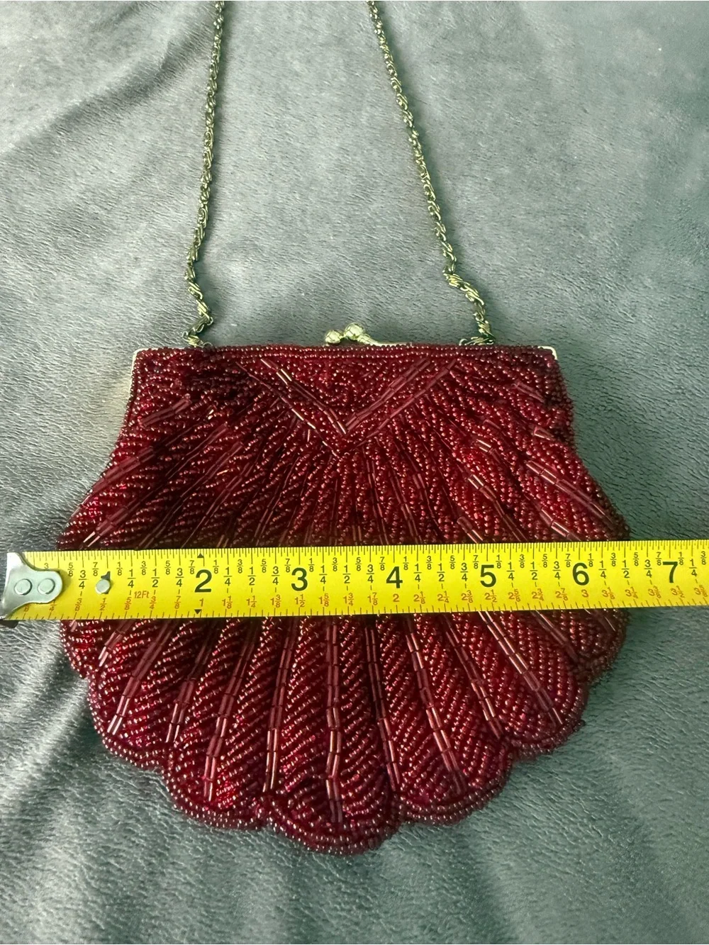 Vtg burgundy clamshell seashell mermaid cocktail clutch bag